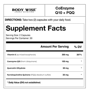 CoEnzyme Q10 + PQQ bottle front label