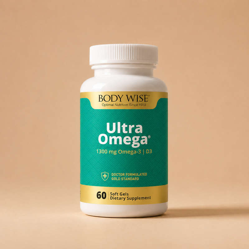 Ultra Omega supplement bottle by Body Wise